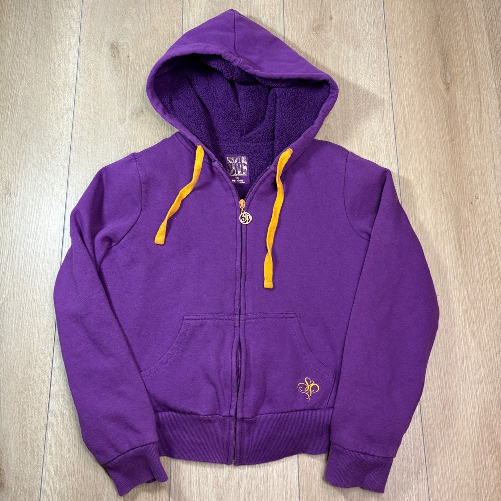 South Pole Y2K Women's Purple Sherpa Lined Full Zip Hoodie M Yellow Sweatshirt
